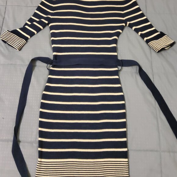 Pink•Rose Form Fitting Striped Sweater Dress - Picture 4 of 11